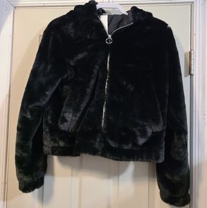 Ladies faux fur zip up hooded jacket New